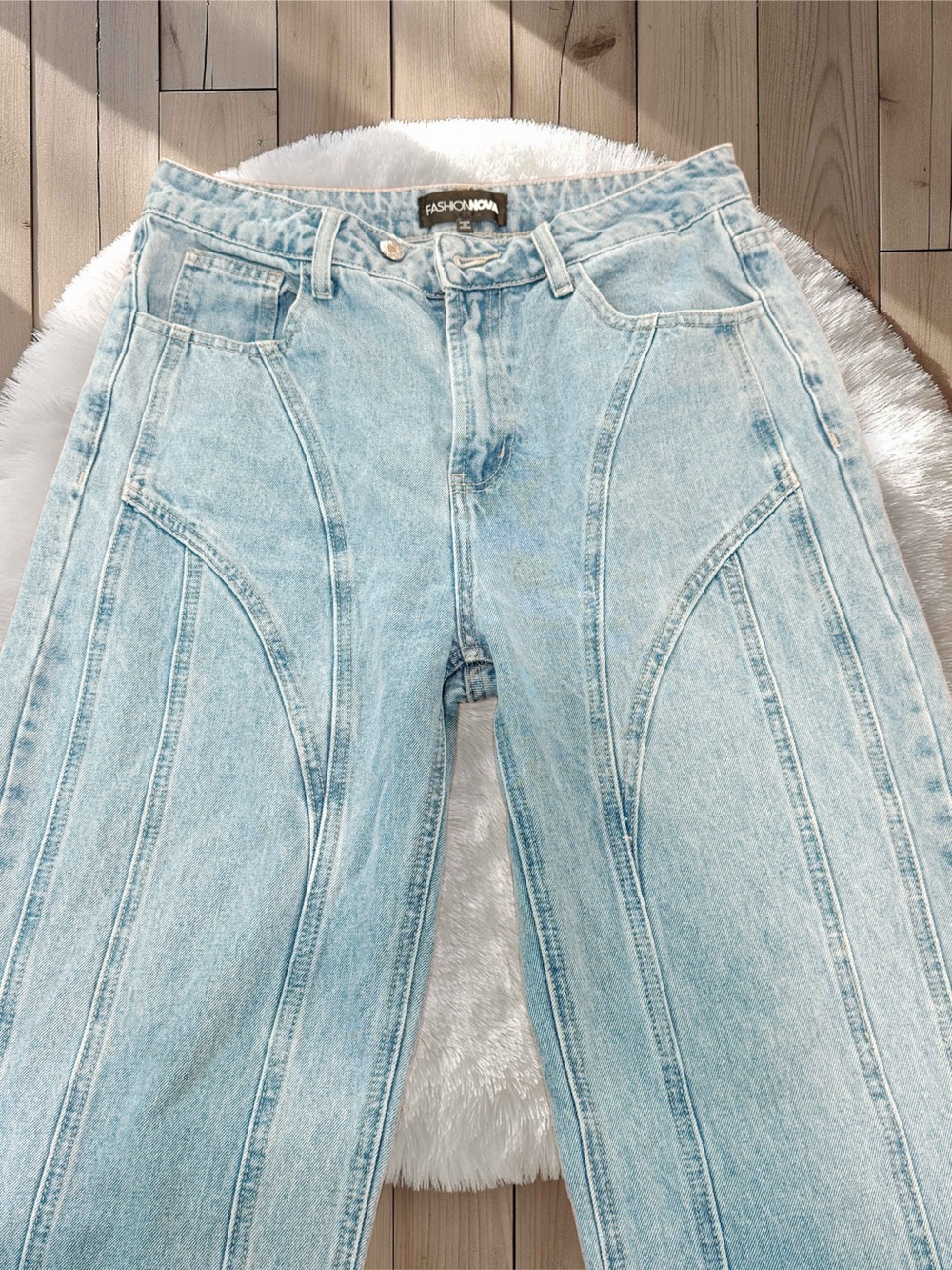 Fashion Nova Light Blue High-Rise Jeans with Paneled Seams